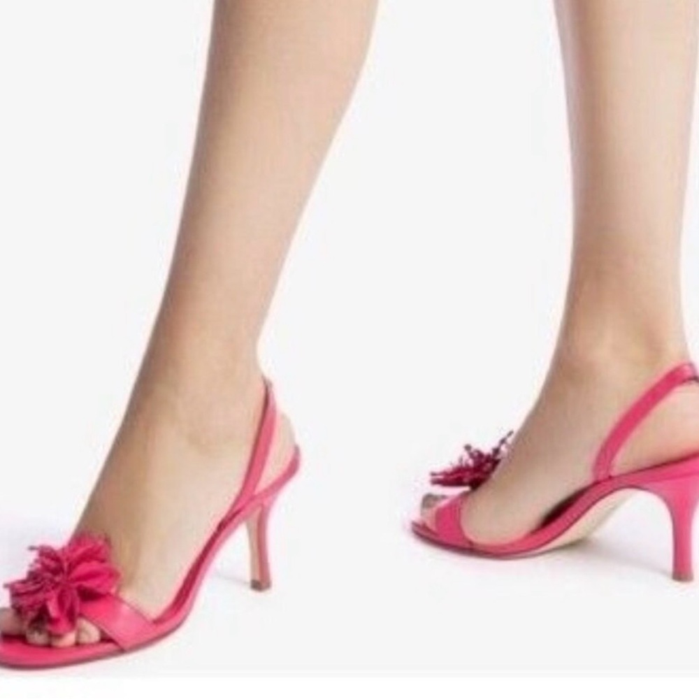 Larroude Fuchsia pink hibiscus Flower slingback heeled sandals in box size 8.5 - Picture 5 of 15